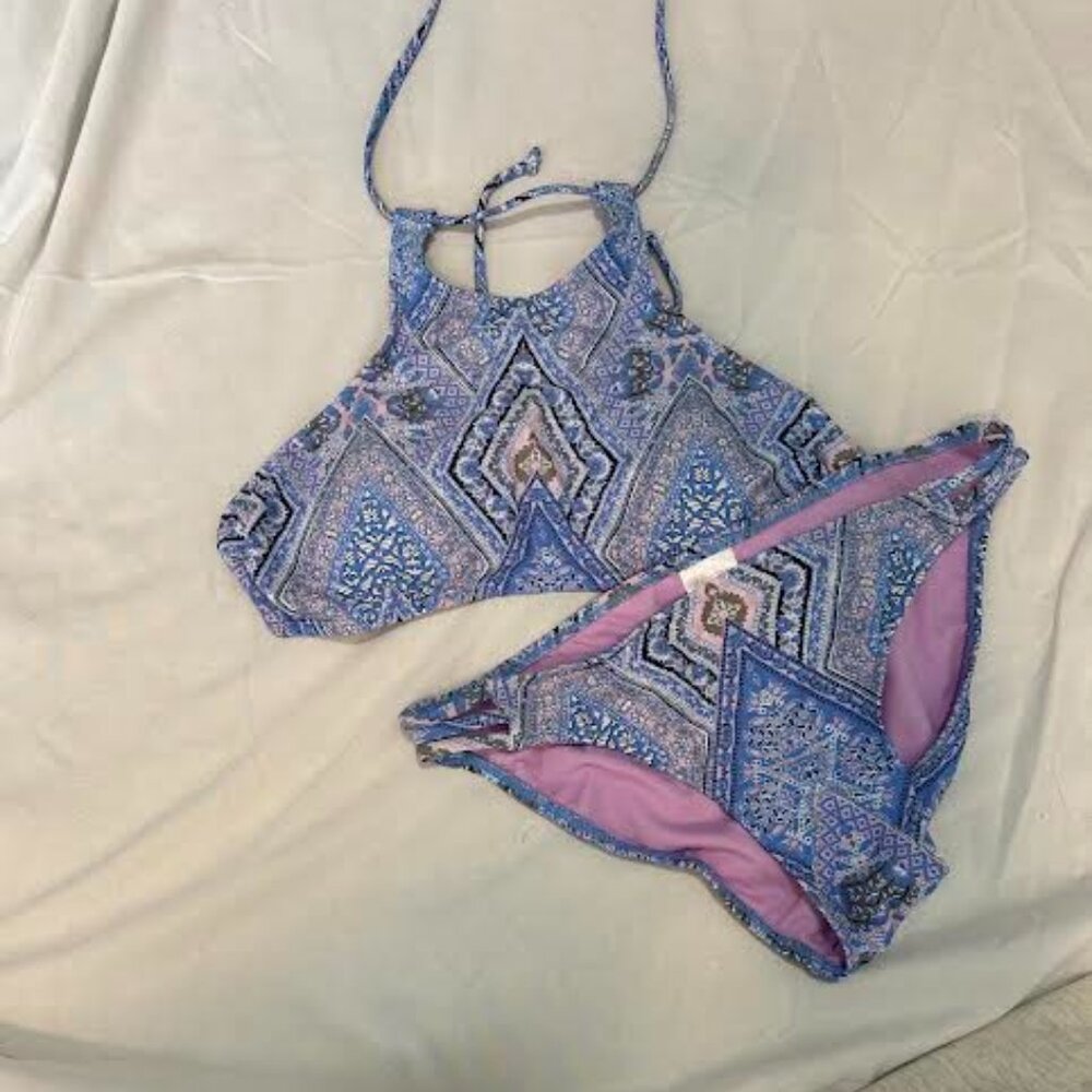 bikini pink and purple patterned